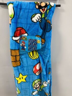 Nintendo Blue Super Mario Plush Throw with  characters